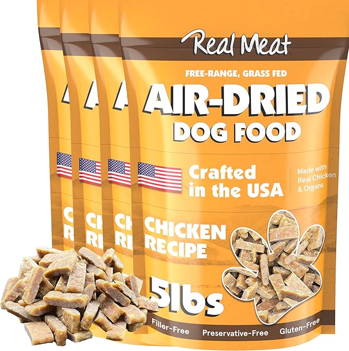 TRMC Real Meat Air Dried Dog Food w/Real USA Chicken - Four 5lb Bags of Grain-Free Real Meat Dog Food Sourced from Free-Range, Cage Free Chicken - Digestible, All Natural, High Protein