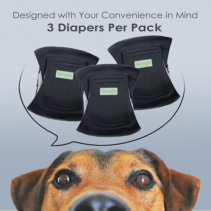 wegreeco Washable Dog Diapers - Washable Male Dog Belly Wrap - Pack of 3 - (Black,Small)