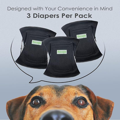 wegreeco Washable Dog Diapers - Washable Male Dog Belly Wrap - Pack of 3 - (Black,X-Small)