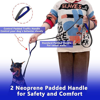 Dog Leash 5ft Long, Double Handle Dog Leash for Safety Control Training, Heavy Duty Dog Leads with Traffic Padded Handles, Reflective Leashes for Small Medium Large Dogs(5ft, Black Blue)