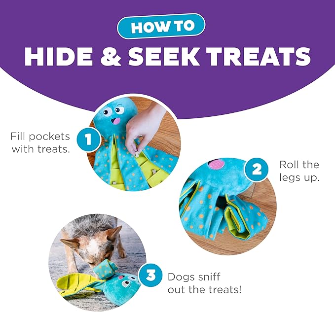 Outward Hound by Nina Ottosson Silly Legz Interactive Plush Dog Puzzle, Dog Enrichment Toys, Plush, Floppy, Long, Octopus, Blue