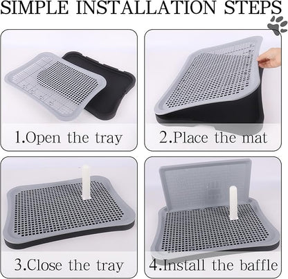 Pee Pad Holder, Puppy Pad Holder, Indoor Dog Potty with Splash Guard & Center Post, Pee Pad Holder for Small and Medium-Sized Dogs 20.1"X15.5" (Gray)