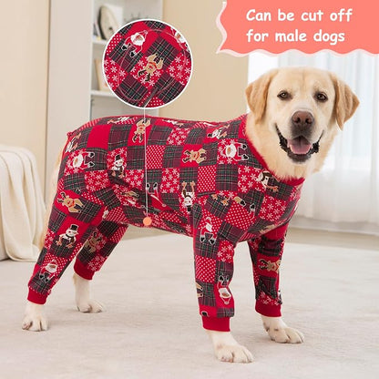 Yeapeeto Dog Onesie Surgery Recovery Suit for Large Medium Bodysuit Dogs Pajamas PJS Full Body for Shedding, Prevent Licking, Wound Protection, Cone Alternative… (Xmas Red, X-Large)