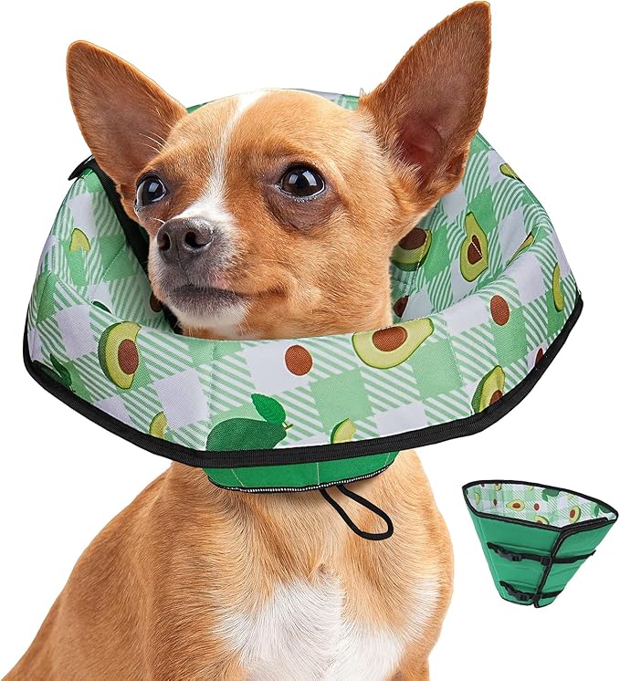 Soft Dog Cone Collar After Surgery: Foldable Long Comfortable Comfy Fabric Recovery Shame Elizabethan Stop Licking Small Medium Large Dogs (Green, S)