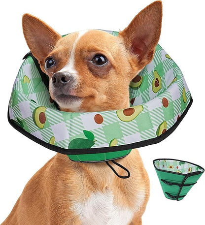 Soft Dog Cone Collar After Surgery: Foldable Long Comfortable Comfy Fabric Recovery Shame Elizabethan Stop Licking Small Medium Large Dogs (Green, S)