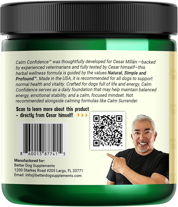 Better Dog Supplements Calm Confidence by Cesar Millan Natural Brain Support & Dog Cognitive Supplement – Energy, Vitality & Focus Supplement with Ashwagandha & Other Herbs – 4oz (60-Day Supply)