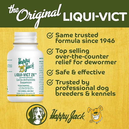 Happy Jack Liqui-Vict 2X Liquid Dog Dewormer for Large, Medium & Small Breeds (2 oz), Wormer Removes Roundworms & Hookworms, for Puppies to Seniors to Lactating Moms