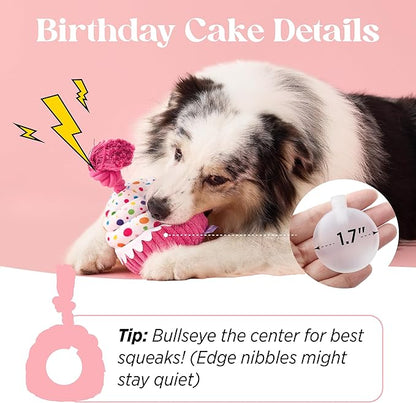 LE SURE Dog Birthday Cake Toy - Cute Dog Birthday Cake Squeaky Toy with Interactive Tug Rope, Interactive Chew Toy for Puppy Birthdays Party & Daily Play, XSmall, Pink