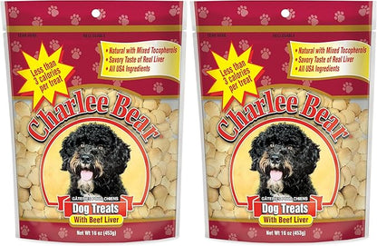 Charlee Bear Original Crunch Beef Liver Dog Treats,16 oz - Made in The USA,Natural Training Treats for Dogs,(Pack of 2)