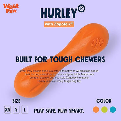 West Paw Zogoflex Hurley Durable Dog Bone Chew Toy for Aggressive Chewers, 100% Guaranteed Tough, It Floats!, Made in USA, X-Small, Tangerine