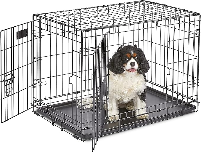 MidWest Homes for Pets 30-Inch iCrate for Medium Breeds, 21-40 lbs, Double Door Folding Dog Crate with Divider Panel, Leak-Proof Tray & Secure Latches, Portable, Durable & Easy to Assemble