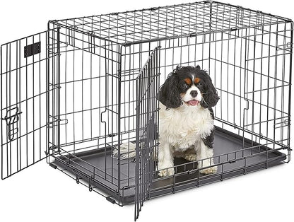 MidWest Homes for Pets Double Door iCrate Starter Kit, 30-inch Dog Crate Bundle for Medium Breeds, Includes Cage, Pet Bed, 2 Bowls and Privacy Cover