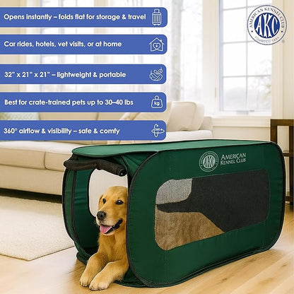 AKC 32-Inch Pop-Up Dog Kennel – Lightweight Travel Crate for Small Dogs – Foldable Indoor/Outdoor Pet Enclosure with Mesh Sides