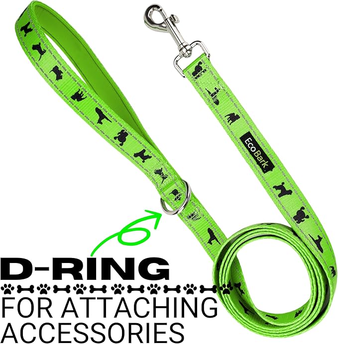 EcoBark Dog Leash - Soft & Reflective Comfort Leashes with Padded Handle - Strong Durable Heavy Duty - Training and Pulling for Small, Medium or Large Dogs (Green)