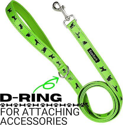 EcoBark Dog Leash - Soft & Reflective Comfort Leashes with Padded Handle - Strong Durable Heavy Duty - Training and Pulling for Small, Medium or Large Dogs (Green)
