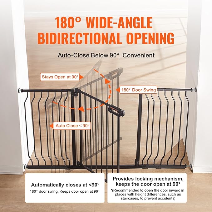 VEVOR 29.5-55.8" Extra Wide Safety Gate for Stairs, Auto Close Dog Gate for The House, Easy Install Pressure Mounted Pet Gates for Doorways, Easy Walk Thru Wide Safety Gate for Dog, Black