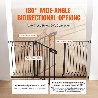 VEVOR 29.5-55.8" Extra Wide Safety Gate for Stairs, Auto Close Dog Gate for The House, Easy Install Pressure Mounted Pet Gates for Doorways, Easy Walk Thru Wide Safety Gate for Dog, Black