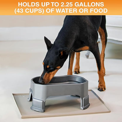 Neater Pet Brands Extra Large Water Bowl for Dogs, Elevated Outdoor Dog Water Bowl (2.25 Gallon XL Capacity), Big Trough Style Food Dish for Indoors or Outside, No Spill Large Dog Bowls, Gunmetal Grey