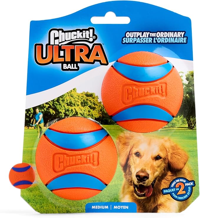 Chuckit! Ultra Ball Dog Toy - Medium Bouncy Fetch Balls for Dogs 20-60 lbs - Made from Durable Rubber - Floating Water Pet Toys - Size Medium - 2.5-inch Diameter -,2 Count (Pack of 6)