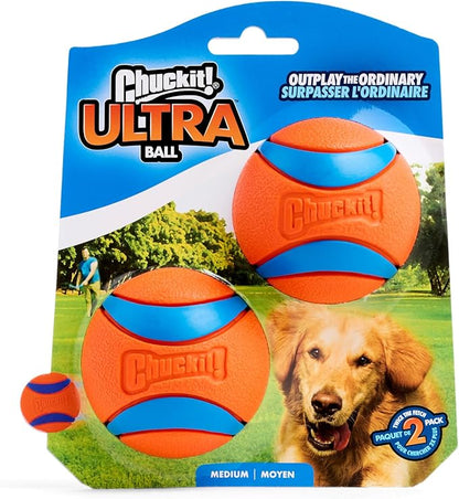 Chuckit! Ultra Ball Dog Toy - Medium Bouncy Fetch Balls for Dogs 20-60 lbs - Made from Durable Rubber - Floating Water Pet Toys - Size Medium - 2.5-inch Diameter -,2 Count (Pack of 6)