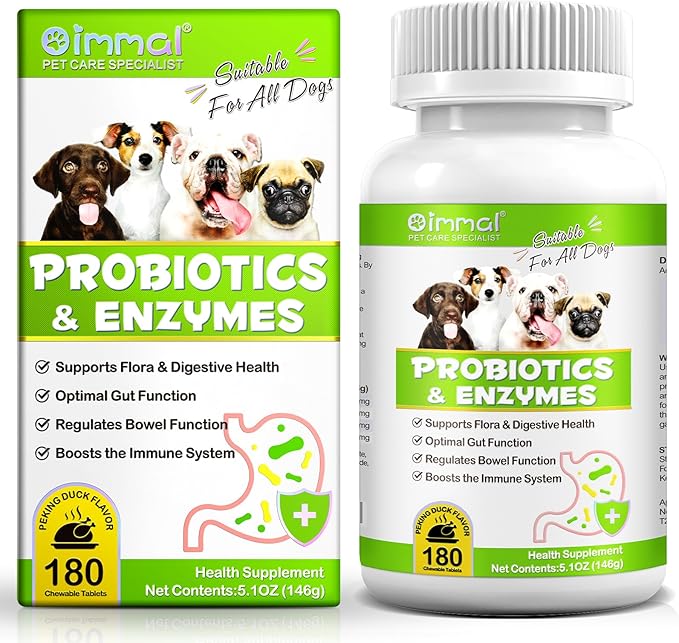 Probiotics for Dogs, 180 Chews Dog Probiotics and Digestive Enzymes, Promotes Gut Health, for Bowel Support, Immunity Health