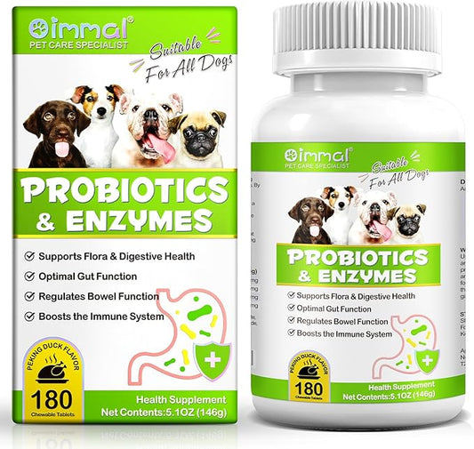 Probiotics for Dogs, 180 Chews Dog Probiotics and Digestive Enzymes, Promotes Gut Health, for Bowel Support, Immunity Health