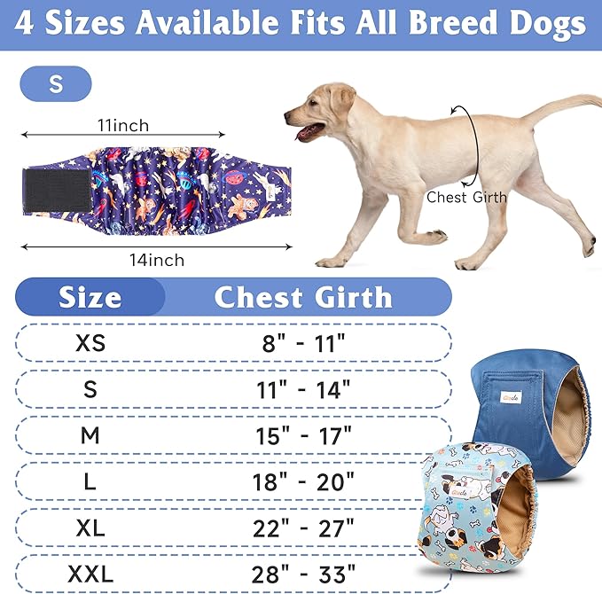 5 Pack Dog Diapers Male Reusable, Premium Belly Bands for Dogs, High Absorbing Male Dog Pee Wraps for Doggie in Incontinence or Excitable Urination and Training Black S