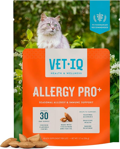 VetIQ Allergy Pro+ Relief, Cat Allergy Treats, Supplement & Vitamins with Probiotics, Fish Oil, Tart Cherry, Skin & Coat Support, Sneezing & Itching Relief, Seasonal Allergies, 3.7oz
