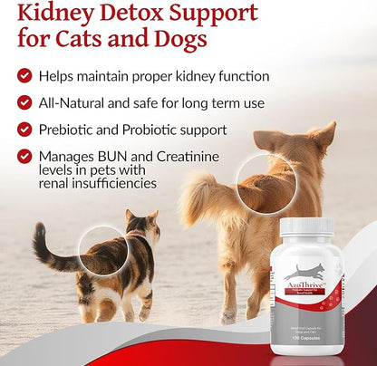 AZOTHRIVE - Kidney Probiotic Support Supplement for Cats and Dogs - 18 Billion CFU - Manage Renal Toxins - CKD - Made in USA - No Refrigeration Needed - 120ct Easy to Swallow Small Oral Capsules