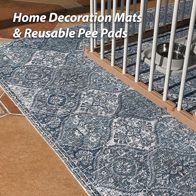 nunubaby 2PACK Washable Pee Pads for Dogs, Stylish, Non-Slip and Leak-Proof Pee Pads. Reusable Potty Pads for Dogs for Crates and Floors.(Blue/Multi, 72" x72" )