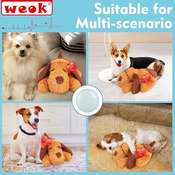 WEOK Heartbeat Puppy Toy, Comfort Cuddler Pillow, Dog Anxiety Relief Calming Aid,Heartbeat Stuffed Toy for Dogs,Puppy Heartbeat Toy Sleep Aid,Dog Heartbeat Toy for Pet