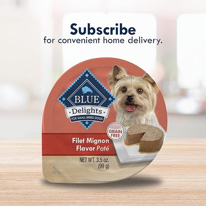 Blue Buffalo Delights Natural Adult Small Breed Wet Dog Food Cups, Pate Style, Filet Mignon Flavor in Savory Juice 3.5-oz (Pack of 12)