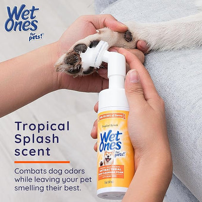 Wet Ones for Pets Antibacterial Dog Paw Cleaner with Built-in Scrubber Brush, Tropical Splash Scent - Foaming Cleanser for Dog Paws - Paw Washer & Grooming Care, 5 Ounce