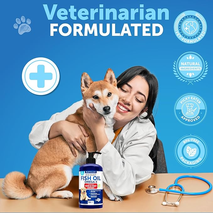 Omega 3 Fish Oil for Dogs - Better Than Salmon Oil - Skin and Coat Defense Liquid Supplement for Allergy Relief - High EPA & DHA for Shedding, Mobility, Itching, Joint & Bone Health Support - 16 FL OZ