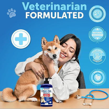 Omega 3 Fish Oil for Dogs - Better Than Salmon Oil - Skin and Coat Defense Liquid Supplement for Allergy Relief - High EPA & DHA for Shedding, Mobility, Itching, Joint & Bone Health Support - 16 FL OZ