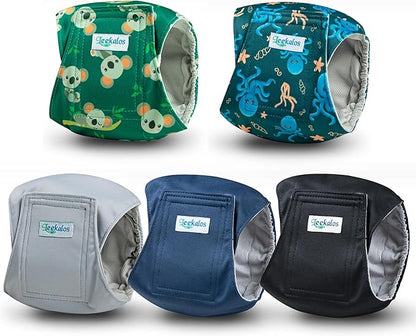 Leekalos Male Dog Diapers, Dog Belly Bands for Male Dogs Wraps Washable Doggie Diapers High Absorbing Dog Belly Bands（5 Pack） (Octopuses+Plain, XX-Large (28" -33"))