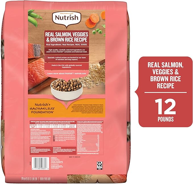 Nutrish Rachael Ray Adult Dry Dog Food Real Salmon, Veggies & Brown Rice Recipe, 12 lb. Bag
