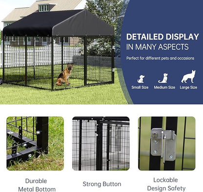 Large Outdoor Dog Enclosure,Heavy Duty Dog Cage with Roof,Galvanized Steel Dog Kennel Fence with Double Safety Locks(79”W x 79”D)