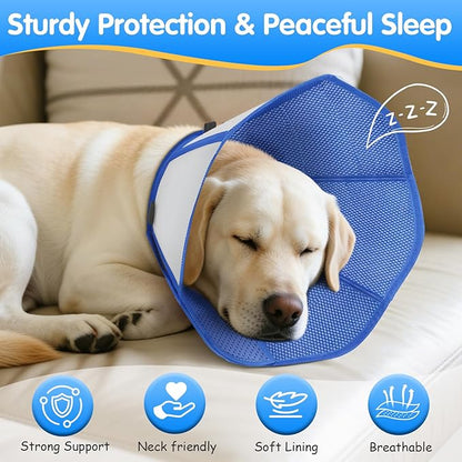 Foldable Dog Cone Collar After Surgery, Adjustable Soft Dog Cone, Soft Inner & Sturdy Protective Recovery Collar to Prevent Dogs from Licking Wounds (M)
