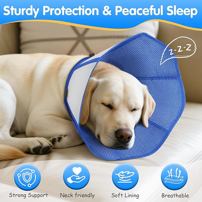 Foldable Dog Cone Collar After Surgery, Adjustable Soft Dog Cone, Soft Inner & Sturdy Protective Recovery Collar to Prevent Dogs from Licking Wounds (XL)