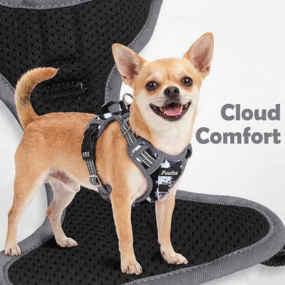 Funfox Dog Harness No Pull, Adjustable Pet Vest Harness, Super Soft Material with Vertical Handle Easy Control, Reflective Night Walking, 2 Leash Clips for Large Dogs, Misty Gray, L