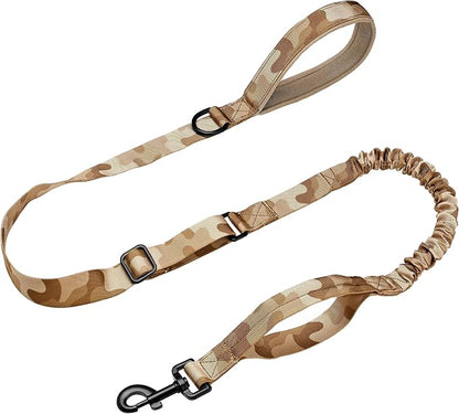 Forestpaw Tactical Dog Leash for Large Dogs,Heavy Duty Bungee Dog Leash with Shock Absorption,2 Padded Handles for Training Running Walking,Adjustable 4-5FT,Camo Brown