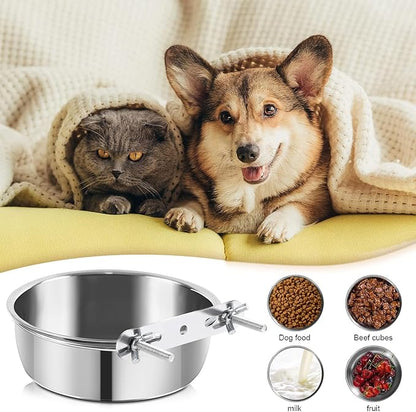 2 Pack Dog Water Bowl Crate No Spill Kennel Hanging Cage Food Bowls for Puppy Cat Bunny Stainless Steel Metal Mountable Small&Medium Feeding Dish Wall Mounted Attachable Crates Pet Feeder