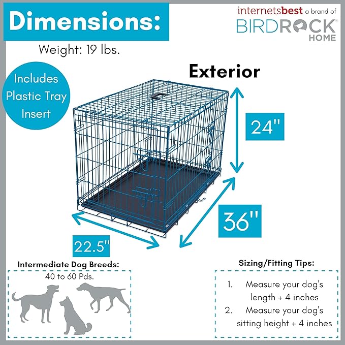 Internet's Best Wire Dog Kennel | Medium (36 Inches) | Double Door Metal Steel Crates | Indoor Outdoor Pet Home | Folding and Collapsible Cage | Blue