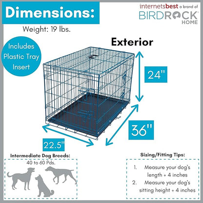 Internet's Best Wire Dog Kennel | Medium (36 Inches) | Double Door Metal Steel Crates | Indoor Outdoor Pet Home | Folding and Collapsible Cage | Blue