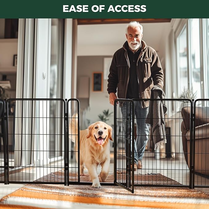 FXW Dog Gate Extra Wide Designed for Indoor Use, Adjustable Width Up to 165-inch Wide (40" H 6 Wire Panels for Medium and Large Dogs), Black