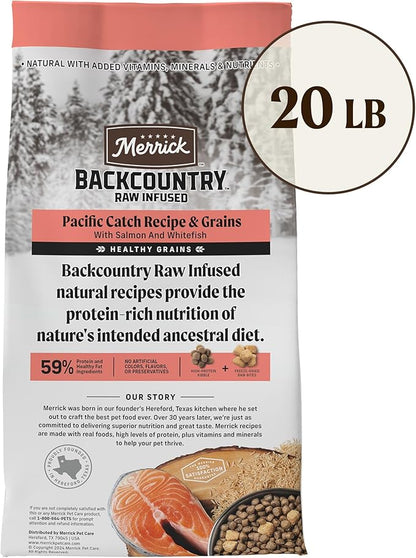 Merrick Backcountry Healthy Grains Premium Dog Food Kibble with Freeze Dried Raw Pieces, Pacific Catch Recipe - 20.0 lb. Bag