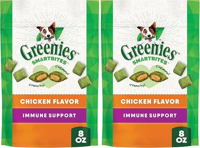 Greenies Smartbites Immune Support Crunchy & Soft Dog Treats, Chicken Flavor, 8 oz. Pack (Pack of 2)