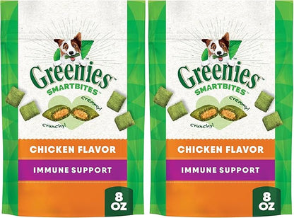Greenies Smartbites Immune Support Crunchy & Soft Dog Treats, Chicken Flavor, 8 oz. Pack (Pack of 2)