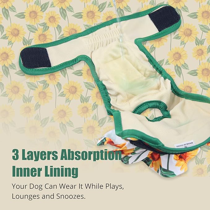 Langsprit Washable Female Dog Diapers (3 Pack) - Reusable Dog Diapers for Female Dogs - Highly Absorbent Dog Diapers for Dogs in Period S